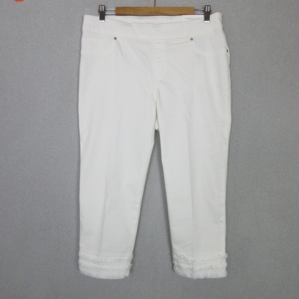 Chico's Pull On Capri Women 10/1.5 White New Frayed Fringe Hem Denim Pants